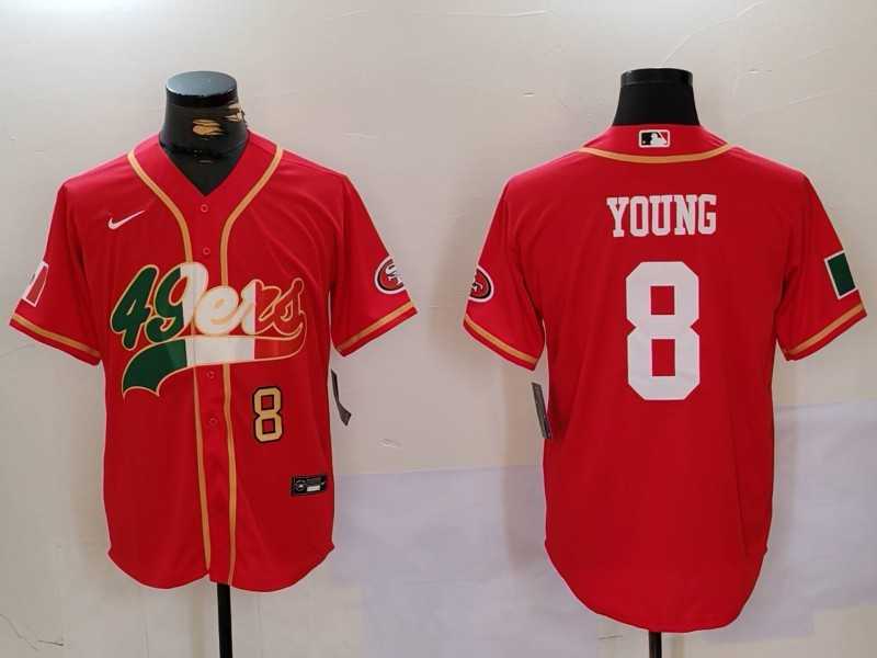 Men%27s San Francisco 49ers #8 Steve Young Red With Patch Cool Base Stitched Baseball Jersey->san francisco 49ers->NFL Jersey
